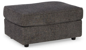 Revamp your sleekly styled living room sanctuary with this ottoman. Well-suited to contemporary spaces with a calming neutral upholstery in slate gray, it makes a subtle design statement in your space whether youâ€™re hosting guests or enjoying a night in