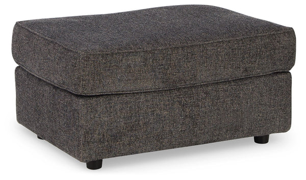 Revamp your sleekly styled living room sanctuary with this ottoman. Well-suited to contemporary spaces with a calming neutral upholstery in slate gray, it makes a subtle design statement in your space whether youâ€™re hosting guests or enjoying a night in