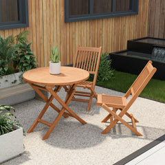 High-grade teak wood for long-time outdoor use<br>X-shaped structure for higher stability<br>Can be folded for space-saving storage<br>Natural appearance for better dining experience<br>31.5" wide tabletop suits for 4 people to sit around<br>Suitable for 