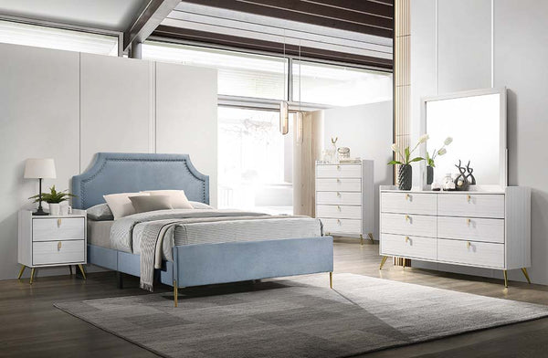 Milla - Queen Bed - Light Blue Velvet