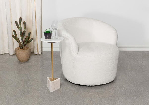  this contemporary accent chair is a perfect choice for a bedroom or living room sitting area. Its rounded