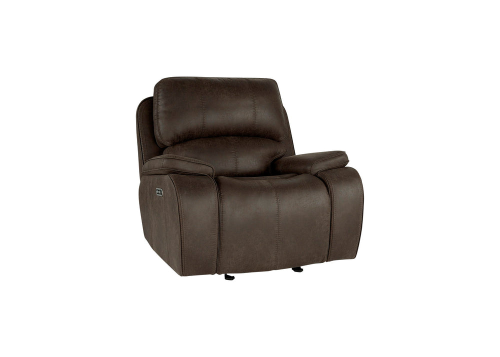 Unwind in luxury with the Brookings Glider Recliner with Power Headrest & Footrest in rustic brown. Crafted with an upholstered leather-look polyester/pu fabric, this recliner boasts the elegance of genuine leather without the hefty price tag. Tailored to