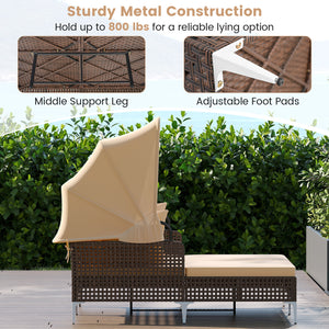 Provide a light  airy look and feel with open-weave PE rattan<br>The premium rattan also ensures fade-resistant and sun-protective durability<br>Open the canopy for shaded comfort with a premium gas strut<br>Close the canopy for sunbathing<br>Canopy secur