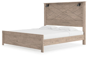 Senniberg - Light Brown / White - King Panel Bed with Sconce Lights