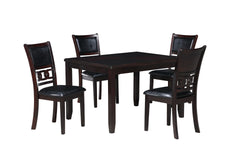 Upgrade your dining area with the New Classic Furniture Gia 5-Piece Wood Rectangle Dining Set, a perfect combination of durability and timeless beauty. Crafted from solid Rubberwood and Mindi veneers, this set is built to last. The deep ebpny finish, achi