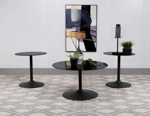 Ganso - 3 Piece Round Glass Top Coffee And End Table Set - Black