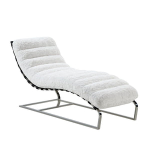 Qortini - Chaise - White Teddy Sherpa & Stainless Steel