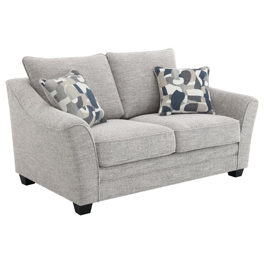 Instill a sense of comfort and inviting elegance in your living space with this well-tailored modern loveseat from our sofa collection. Showcasing a wonderfully textured boucle fabric in a multidimensional gray hue, it-'s not only contemporary and flexibl