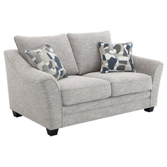 Instill a sense of comfort and inviting elegance in your living space with this well-tailored modern loveseat from our sofa collection. Showcasing a wonderfully textured boucle fabric in a multidimensional gray hue, it-'s not only contemporary and flexibl