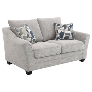 Instill a sense of comfort and inviting elegance in your living space with this well-tailored modern loveseat from our sofa collection. Showcasing a wonderfully textured boucle fabric in a multidimensional gray hue, it-'s not only contemporary and flexibl