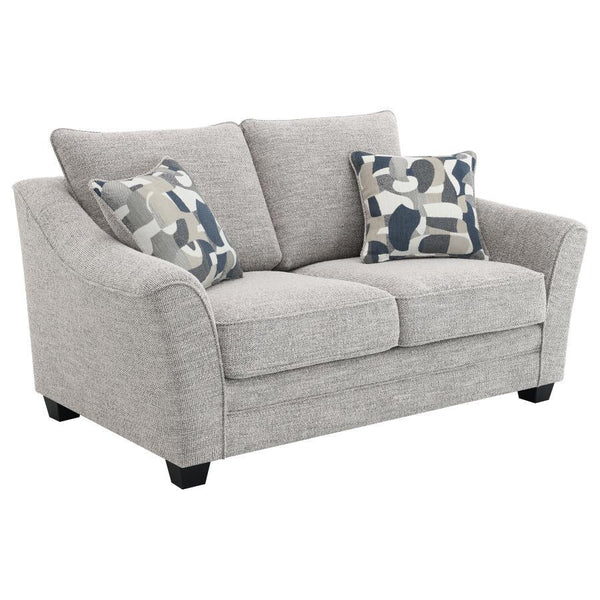 Instill a sense of comfort and inviting elegance in your living space with this well-tailored modern loveseat from our sofa collection. Showcasing a wonderfully textured boucle fabric in a multidimensional gray hue, it-'s not only contemporary and flexibl