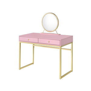 Coleen - Vanity Desk - Pink & Gold Finish