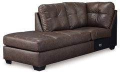 This left-arm facing corner chaise is made with faux leather upholstery. Pairs with other items in the series to make a sectional.<br><br><b>Additional Dimensions</b><br><ul><li>Seat depth: 73-"</li><li>Seat height: 20-"</li><li>Top of cushion to top of b