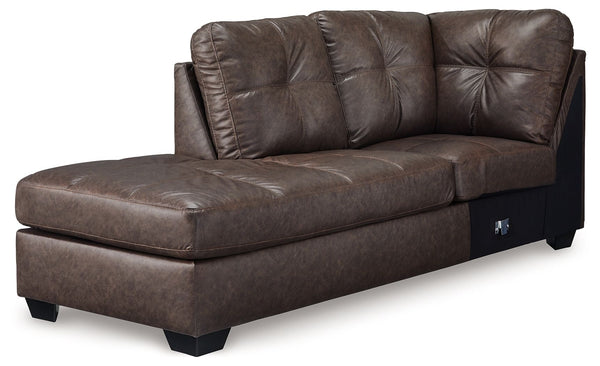 This left-arm facing corner chaise is made with faux leather upholstery. Pairs with other items in the series to make a sectional.<br><br><b>Additional Dimensions</b><br><ul><li>Seat depth: 73-"</li><li>Seat height: 20-"</li><li>Top of cushion to top of b