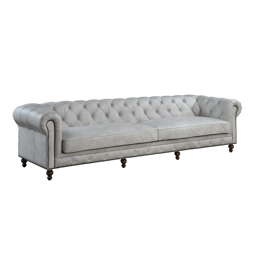 Top Grain Leather Seat Construction: Full Foam KD Legs Wooden Inner Frame Loose Seat & Tight Back Cushion Removable Cushion Cover Wooden Legs Button Tufted Nailhead Trim