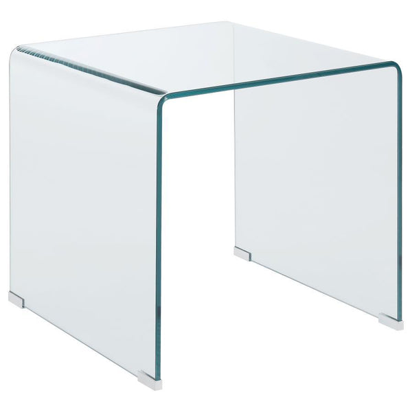 This square end table is crafted from tempered bent glass, combining sleek modern style with long-lasting durability. Its seamless one-piece design eliminates the need for assembly, providing immediate convenience and use. The smooth curved edges ensure s