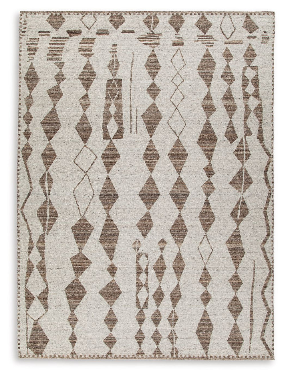 With its striking geometric design, this area rug knows how to make a subtle statement. Its shades of beige and brown are a welcome complement underfoot that doesnâ€™t overtake your roomâ€™s decor. This beautiful rug infuses a laid-back sensibility that s