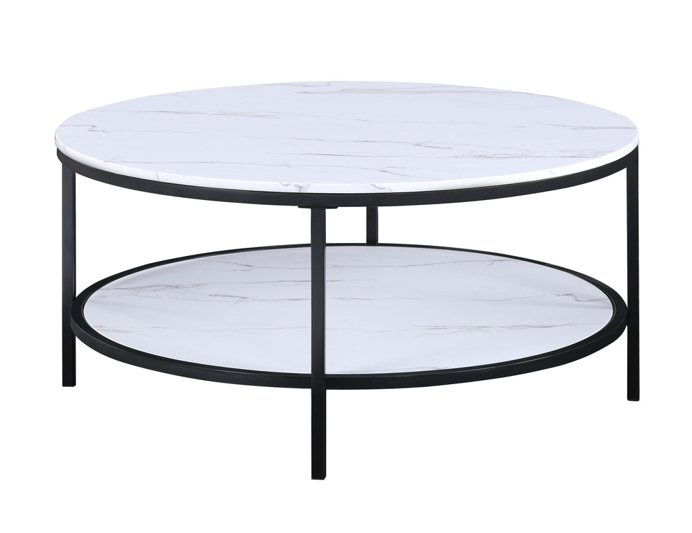 Elevate your living space with this sleek and sophisticated cocktail table set, designed to bring a touch of modern elegance to any home. The set features stunning faux marble tops that offer a luxurious aesthetic, perfectly complemented by the sturdy bla