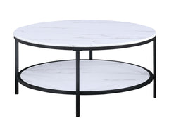 Elevate your living space with this sleek and sophisticated cocktail table set, designed to bring a touch of modern elegance to any home. The set features stunning faux marble tops that offer a luxurious aesthetic, perfectly complemented by the sturdy bla