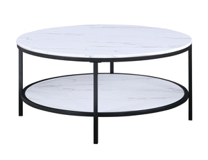 Elevate your living space with this sleek and sophisticated cocktail table set, designed to bring a touch of modern elegance to any home. The set features stunning faux marble tops that offer a luxurious aesthetic, perfectly complemented by the sturdy bla