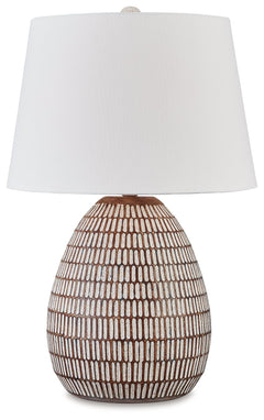 Shine a casual light on your good taste with this table lamp. A distressed beige and white finish on its metal base adds a laid-back simplicity to your existing decor. What an illuminating way to spruce up your space.<br><br><b>Additional Dimensions</b><b