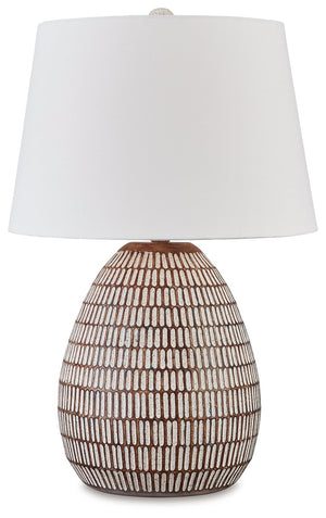 Shine a casual light on your good taste with this table lamp. A distressed beige and white finish on its metal base adds a laid-back simplicity to your existing decor. What an illuminating way to spruce up your space.<br><br><b>Additional Dimensions</b><b