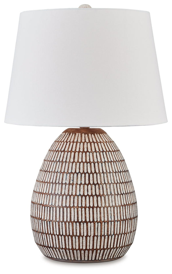 Shine a casual light on your good taste with this table lamp. A distressed beige and white finish on its metal base adds a laid-back simplicity to your existing decor. What an illuminating way to spruce up your space.<br><br><b>Additional Dimensions</b><b
