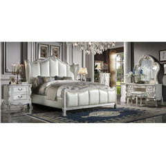 The Dresden II bedroom collection is exclusively designed and filled with romantic spirit. The pieces are crafted and inspired by the luxurious designs of the past, the gorgeous bed features a stunning champagne PU wingback headboard, and a nailhead trim 