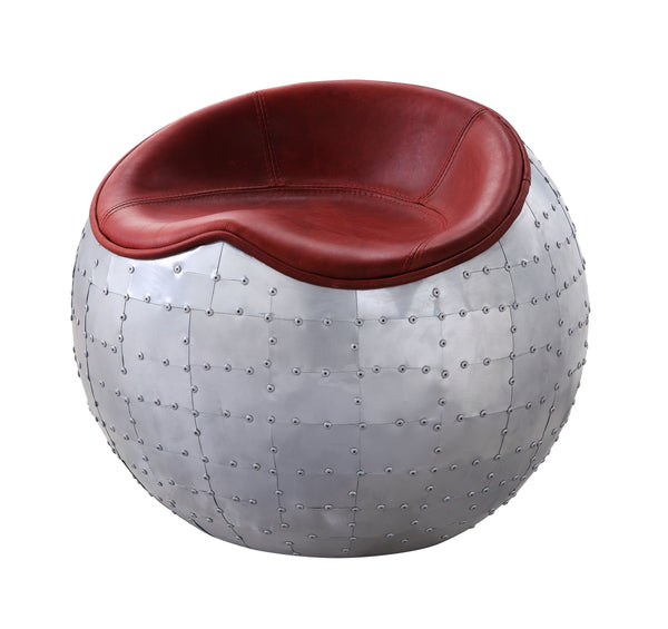 With its whimsically round aluminum base, the Brancaster ottoman is a unique accent seat that will look great in any room. The padded seat is upholstered in top grain leather, and comes in four color options: retro brown, antique ebony, antique red, and a