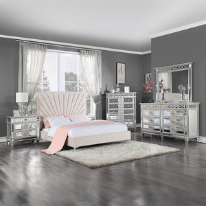 Faiz - Queen Bed - Beige Velvet