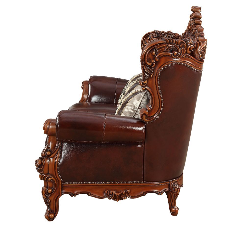 The Eustoma collection is a sophisticated classic design, with its curve upholstered tight back wrapping around with an elegant cut out at the center top. Coming with traditional walnut color, this beautiful appeal is accented by simple delicate pillows u