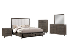 The Landon 5-Piece Wood Platform Bedroom Set is a masterful combination of durability, style, and practicality, crafted to enhance any bedroom. Made from solid Pine, high-quality engineered woods, and genuine Mindi wood veneers, this set offers lasting st