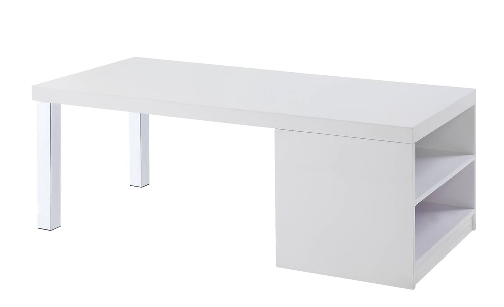 Harta - Coffee Table - White High Gloss & Chrome - 48-"<br/><br/><b>Product Features</b><ul><li>Occasional Tables Set</li><li>Storage: Coffee Table w/ Open Compartments</li><li>High Gloss Wooden Top & Shelves</li><li>Metal Straight-Square Leg</li><li>Case