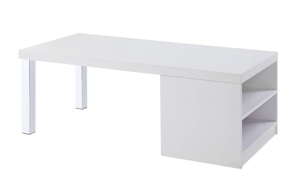 Harta - Coffee Table - White High Gloss & Chrome - 48-"<br/><br/><b>Product Features</b><ul><li>Occasional Tables Set</li><li>Storage: Coffee Table w/ Open Compartments</li><li>High Gloss Wooden Top & Shelves</li><li>Metal Straight-Square Leg</li><li>Case