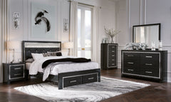 Rest easy. The luxurious look youâ€™ve been dreaming of is yours for the taking, at a price sure to put you at ease. This bedroom group brings a sense of old Hollywood with a contemporary flair. A deep, dark finish, faceted chrome-tone accents and LED lig