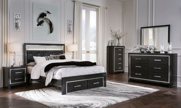 Rest easy. The luxurious look youâ€™ve been dreaming of is yours for the taking, at a price sure to put you at ease. This bedroom group brings a sense of old Hollywood with a contemporary flair. A deep, dark finish, faceted chrome-tone accents and LED lig
