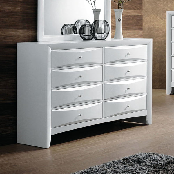 The Ireland Dresser has dovetail drawers and center metal glides. Featuring eight shaped drawer fronts, adding dimension to the piece as they catch the light. An optional rectangular mirror can be added to the dresser to create the perfect area for mornin
