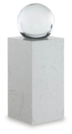 This exquisite sculpture effortlessly combines the purity of clear crystal with the timeless elegance of white marble. Contrasting textures and materials create a captivating visual experience, making it a striking focal point in contemporary settings. It