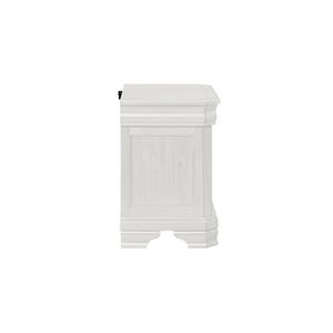  this nightstand ensures lasting durability. Its heirloom white finish
