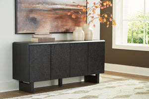  this piece makes a great case for fresh contemporary design. Doors with a carved pattern open to reveal shelving