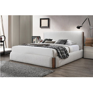 Sandro - Eastern King Bed - White Boucle & Walnut