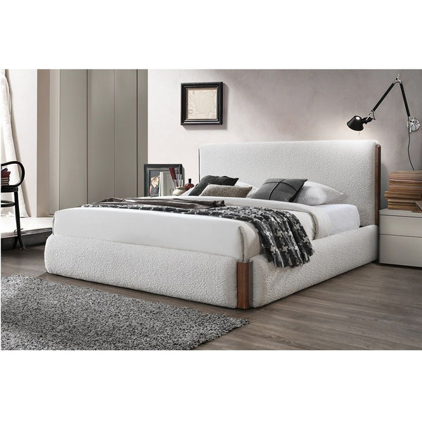 Sandro - Eastern King Bed - White Boucle & Walnut