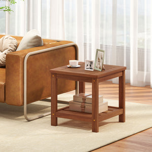 Crafted of solid wood  warp-resistant  reliable  built to last<br>The wood surface with delicate craftsmanship is smooth and splinter-free<br>Treated with waterproof teak oil finish for added protection<br>Comes with a tabletop and a bottom shelf  keep it