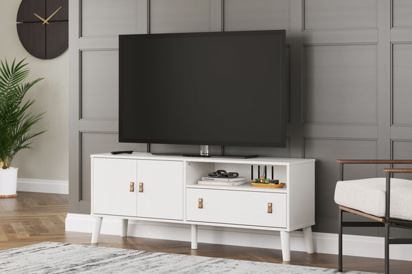  open shelf and cabinet provide just the right amount of living room storage