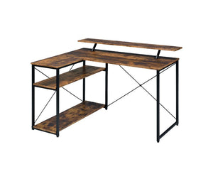 Tired of a messy desk with stacks of files and other documents? With a desktop shelf and two-tiered bottom shelf, the L-shaped desk fits corner perfectly to maximize your existing office space. The wooden desk is designed with a unique, spacious top, whil