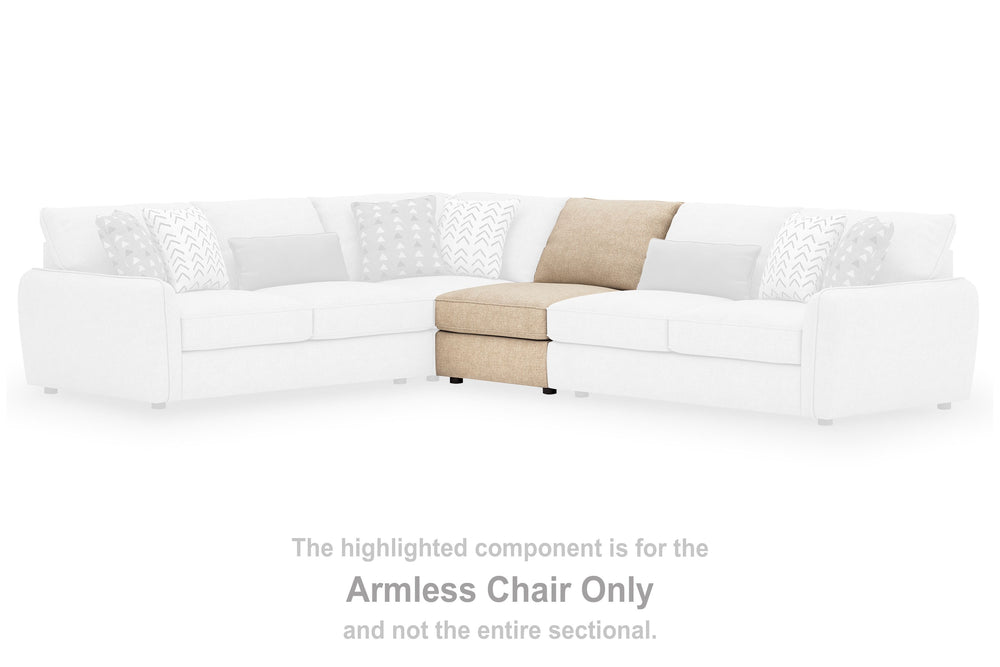 This armless chair is made with polyester upholstery. Pairs with other items in the series to make a sectional.<br><br><b>Additional Dimensions</b><br><ul><li>Minimum width of doorway for delivery: 32-"</li></ul><br/><br/><b>Product Features</b><ul><li>Co