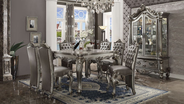 KD, Square Leg Table (Oversized Scrolled Legs/NO Storage) Wooden Fixed Top & Apron (NO Leaves) Oversized Scrolled Legs (Poly Resin with Antique Contrast Finish)<br/><br/><b>Product Features</b><ul><li>Square Leg Table</li><li>Wooden Table Top (NO Leaves)<