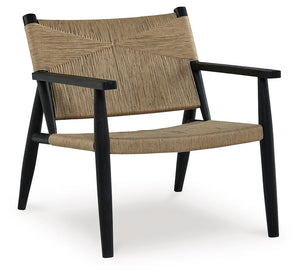 Understated style done beautifully well. This accent chair-'s natural jute upholstery offers a striking contrast with its black wood frame. Combining a contemporary aesthetic with a mid-century vibe, it-'s ideal for the living room or bedroom.<br><br><b>A