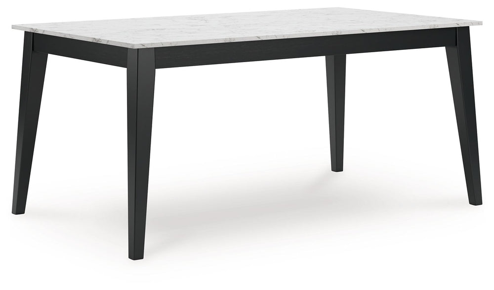 This dining table exudes modern sophistication. Finished in a sleek black wood tone, it-'s adorned with a stunning white faux marble tabletop. The piece serves a simply striking feast for the eyesâ€”now your only worry is what to serve for dinner.<br><br>