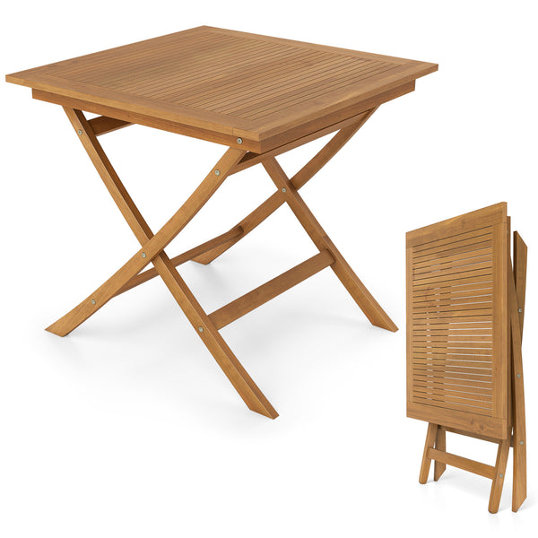 Natural teak elegance for warm tone and high stability<br>The tabletop maintains a smooth touch with splinter-free surface<br>The 32" square tabletop ensures intimate dining for 4 people<br>A stable X-brace frame is engineered for maximum rigidity to redu